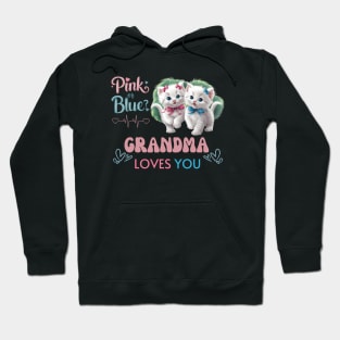 Cute Pink Or Blue Grandma Loves You Pink and Blue Coquette Kittens with Bows and Ribbons Baby Gender Reveal Baby Shower Mother's Day Cat Grandma Hoodie